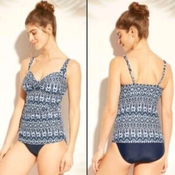NWT KONA SOL TANKINI CAMI SWIM TANK TOP M SHIRRED SIDES BEACH POOL BOHO PRINT - Picture 1 of 3